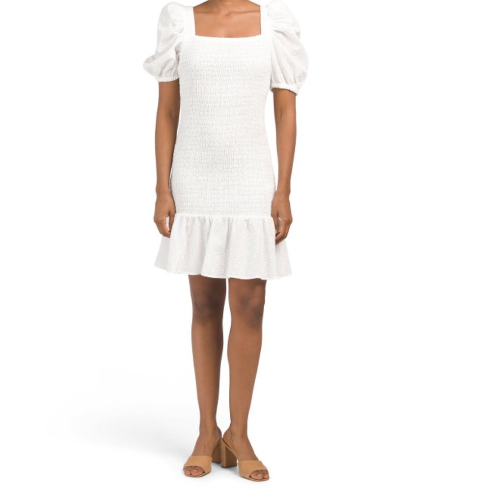 RACHEL PARCELL Ivory Smocked Mini Dress